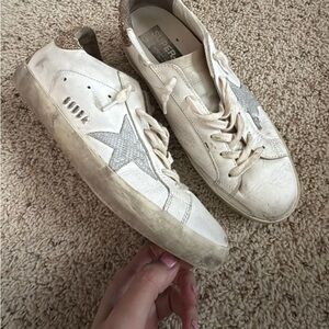 Golden Goose Cream and Silver Star Sneakers